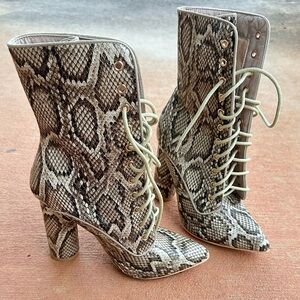 Snakeskin Lace-Up Ankle Boots